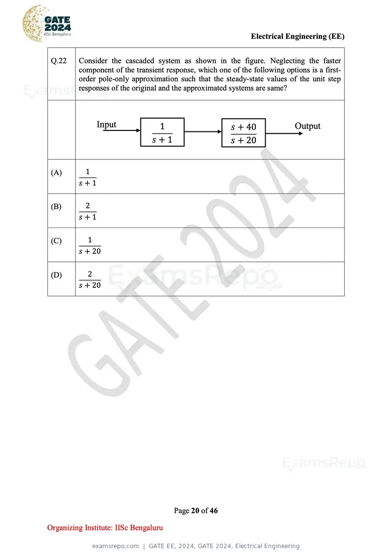 GATE EE 2024 question paper, GATE 2024, Electrical Engineering, page 20 of 46