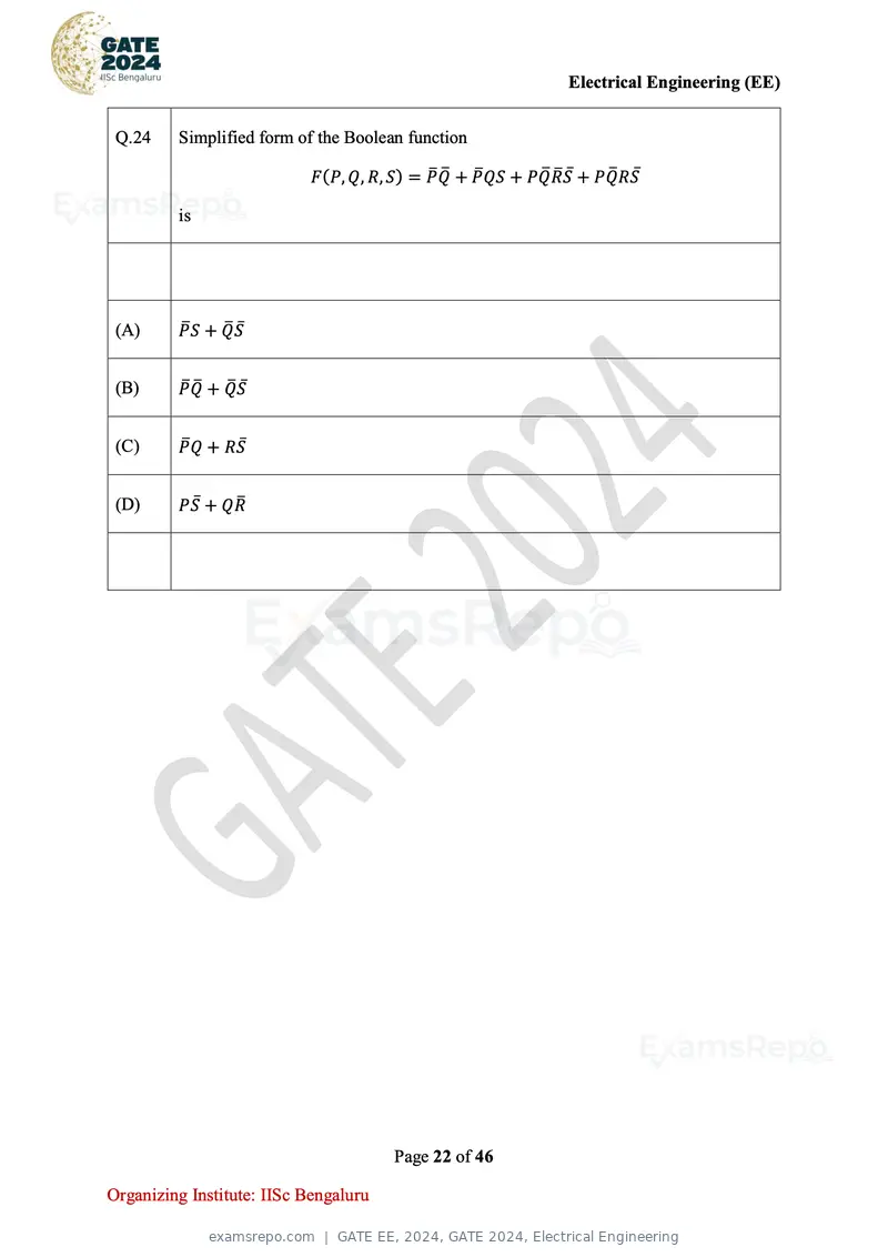 GATE EE 2024 question paper, GATE 2024, Electrical Engineering, page 22 of 46