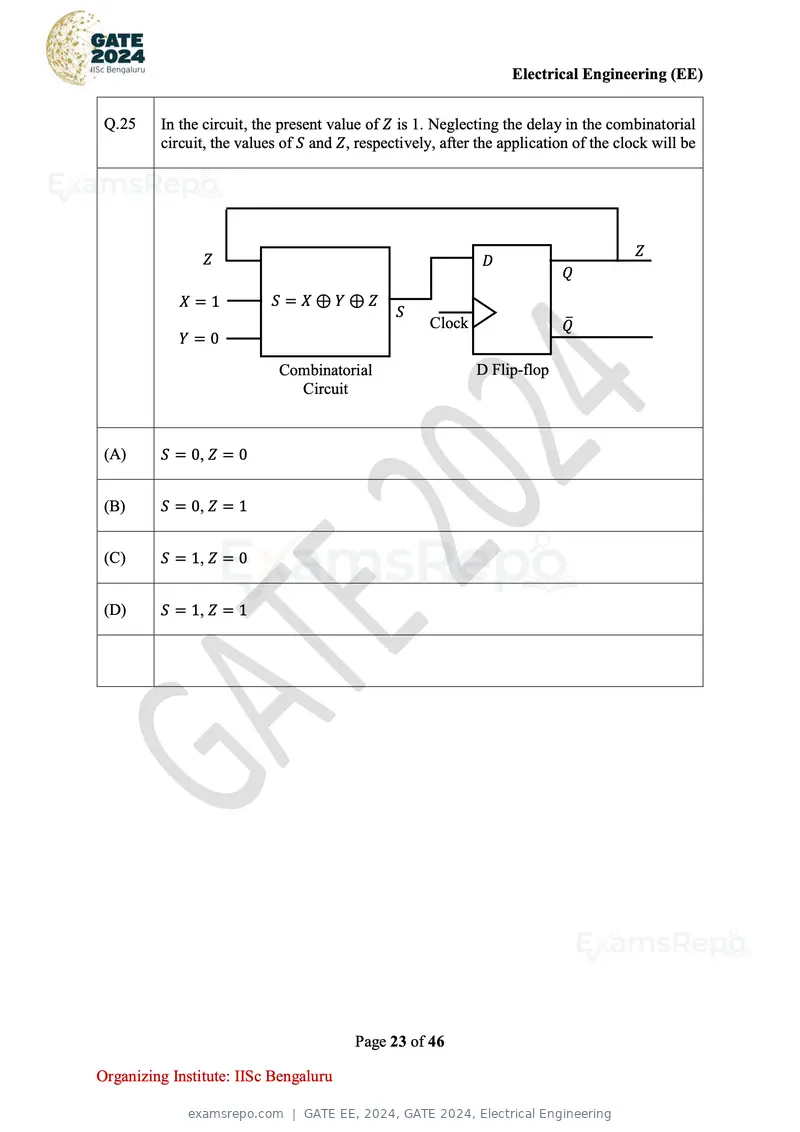 GATE EE 2024 question paper, GATE 2024, Electrical Engineering, page 23 of 46