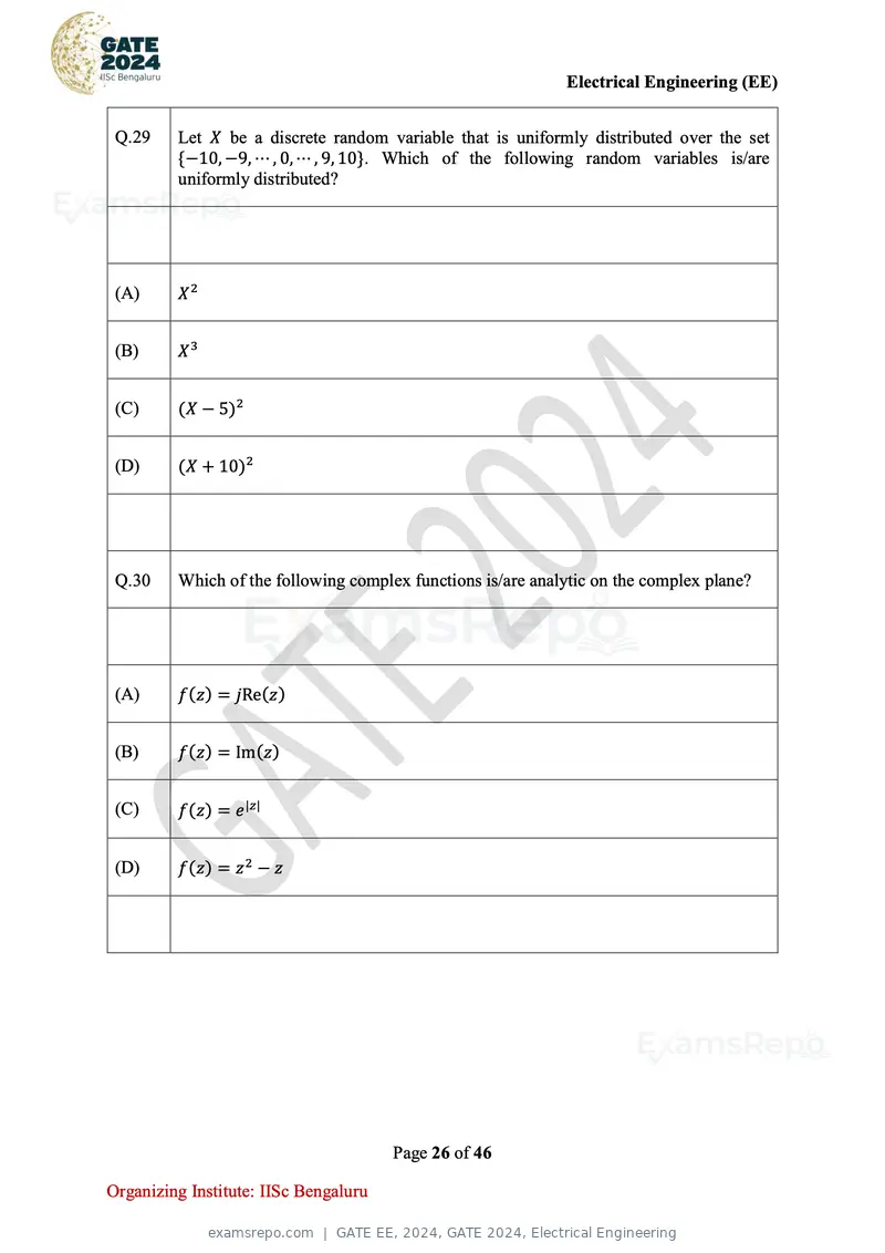 GATE EE 2024 question paper, GATE 2024, Electrical Engineering, page 26 of 46