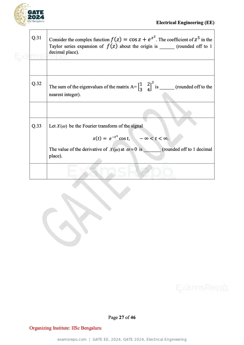 GATE EE 2024 question paper, GATE 2024, Electrical Engineering, page 27 of 46