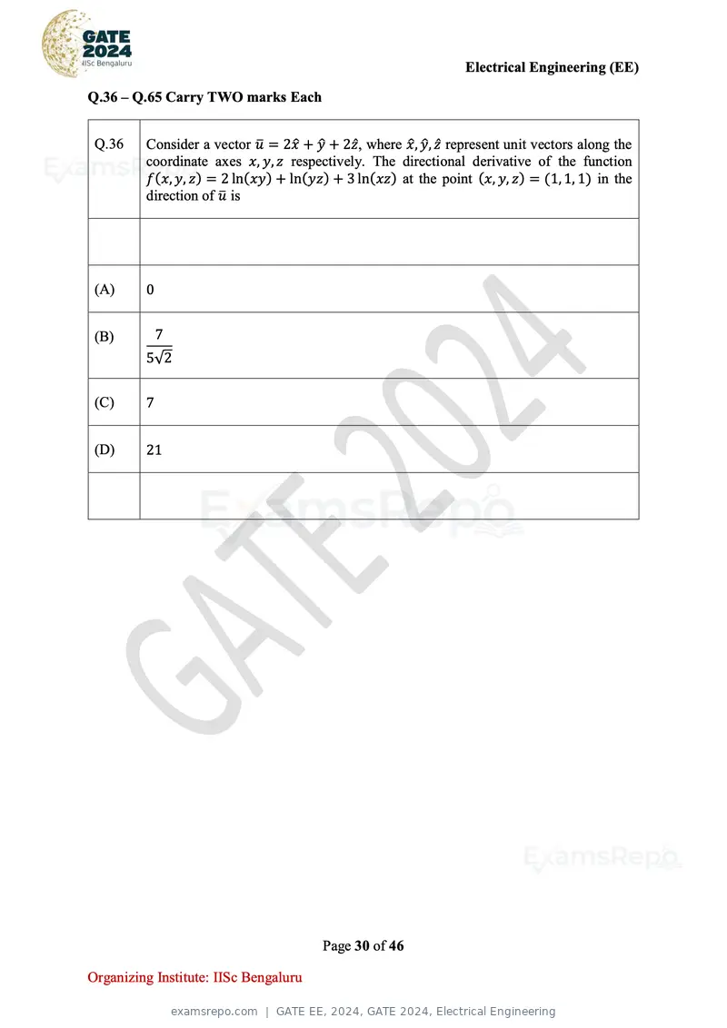 GATE EE 2024 question paper, GATE 2024, Electrical Engineering, page 30 of 46