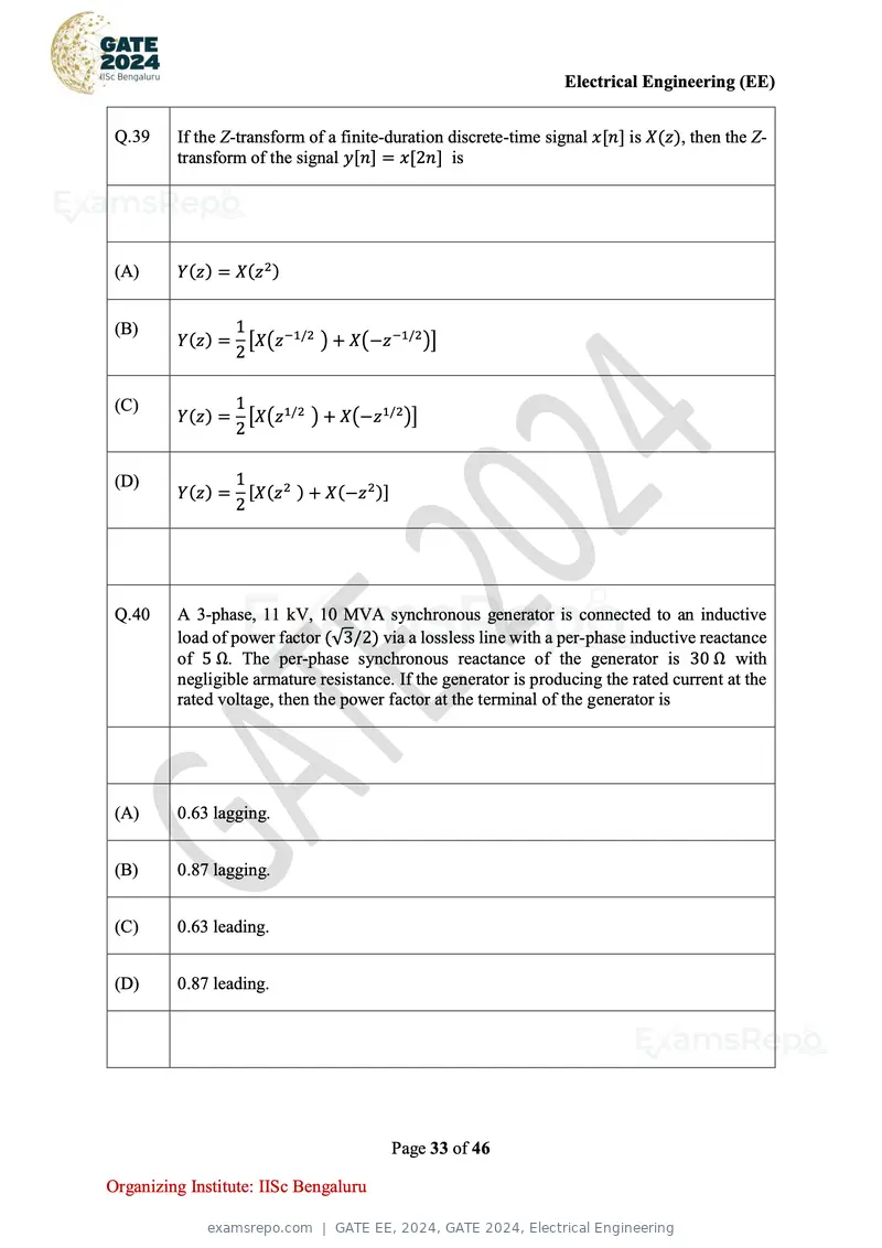 GATE EE 2024 question paper, GATE 2024, Electrical Engineering, page 33 of 46