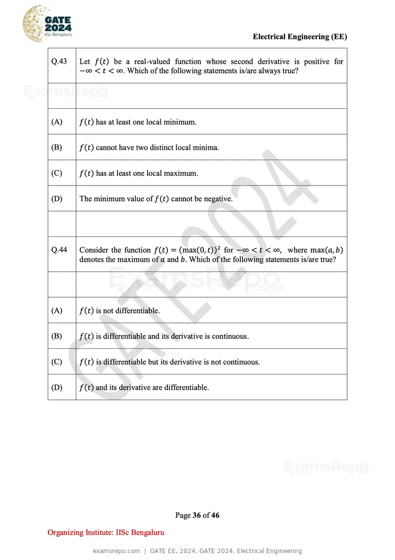 GATE EE 2024 question paper, GATE 2024, Electrical Engineering, page 36 of 46