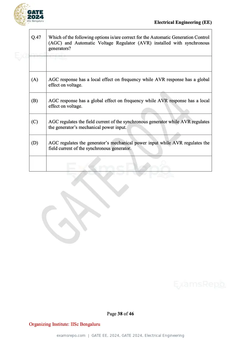 GATE EE 2024 question paper, GATE 2024, Electrical Engineering, page 38 of 46
