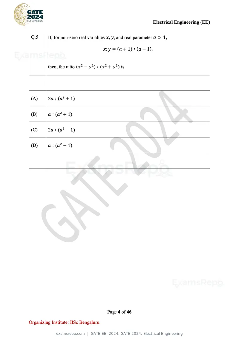 GATE EE 2024 question paper, GATE 2024, Electrical Engineering, page 4 of 46