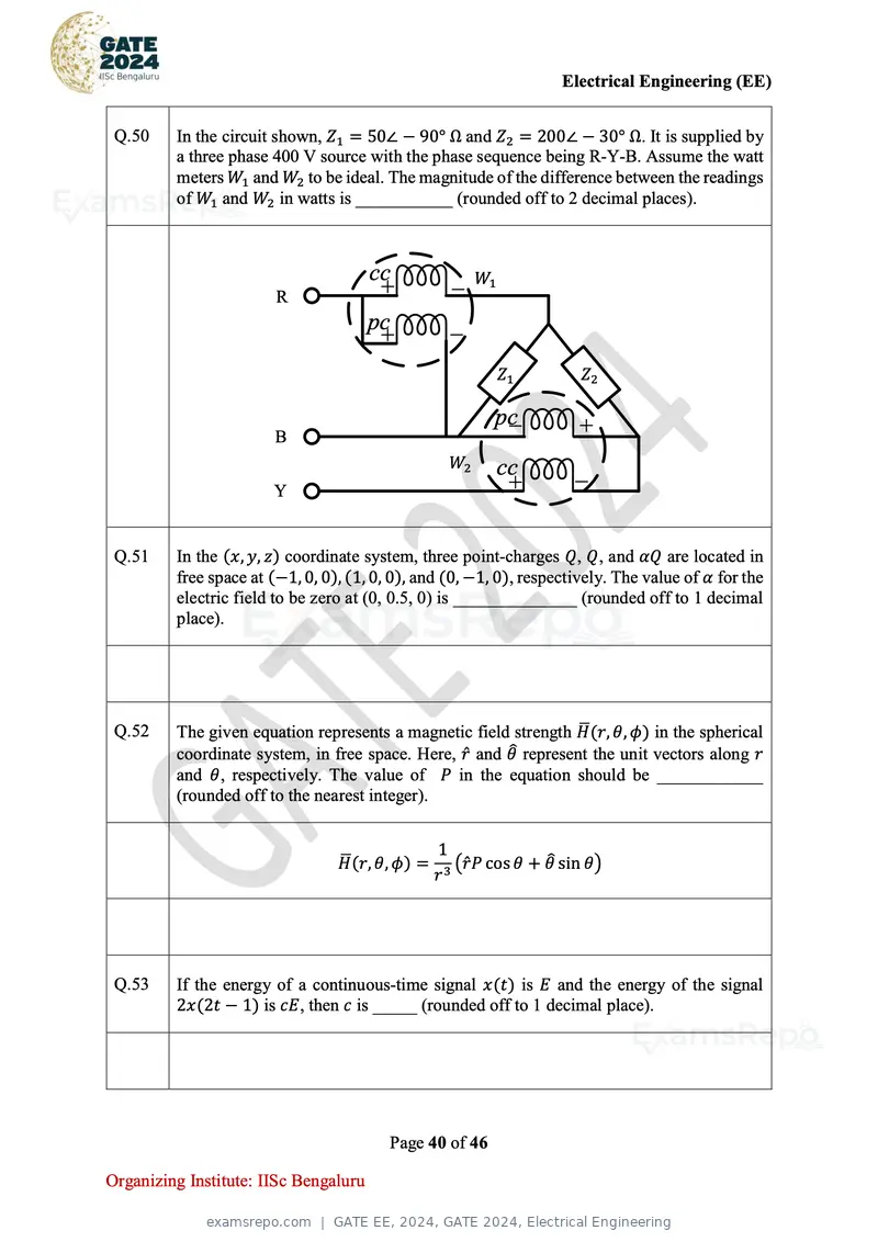 GATE EE 2024 question paper, GATE 2024, Electrical Engineering, page 40 of 46