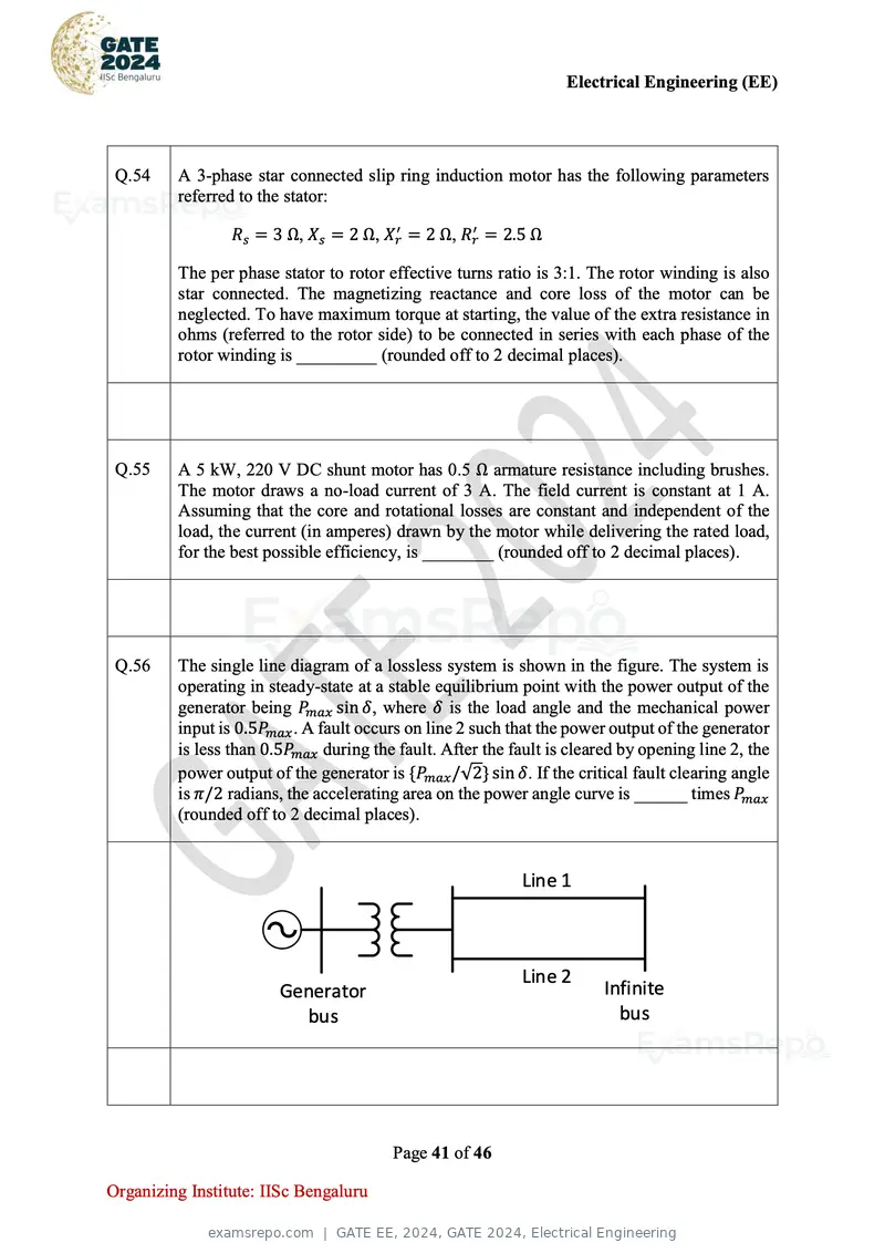 GATE EE 2024 question paper, GATE 2024, Electrical Engineering, page 41 of 46