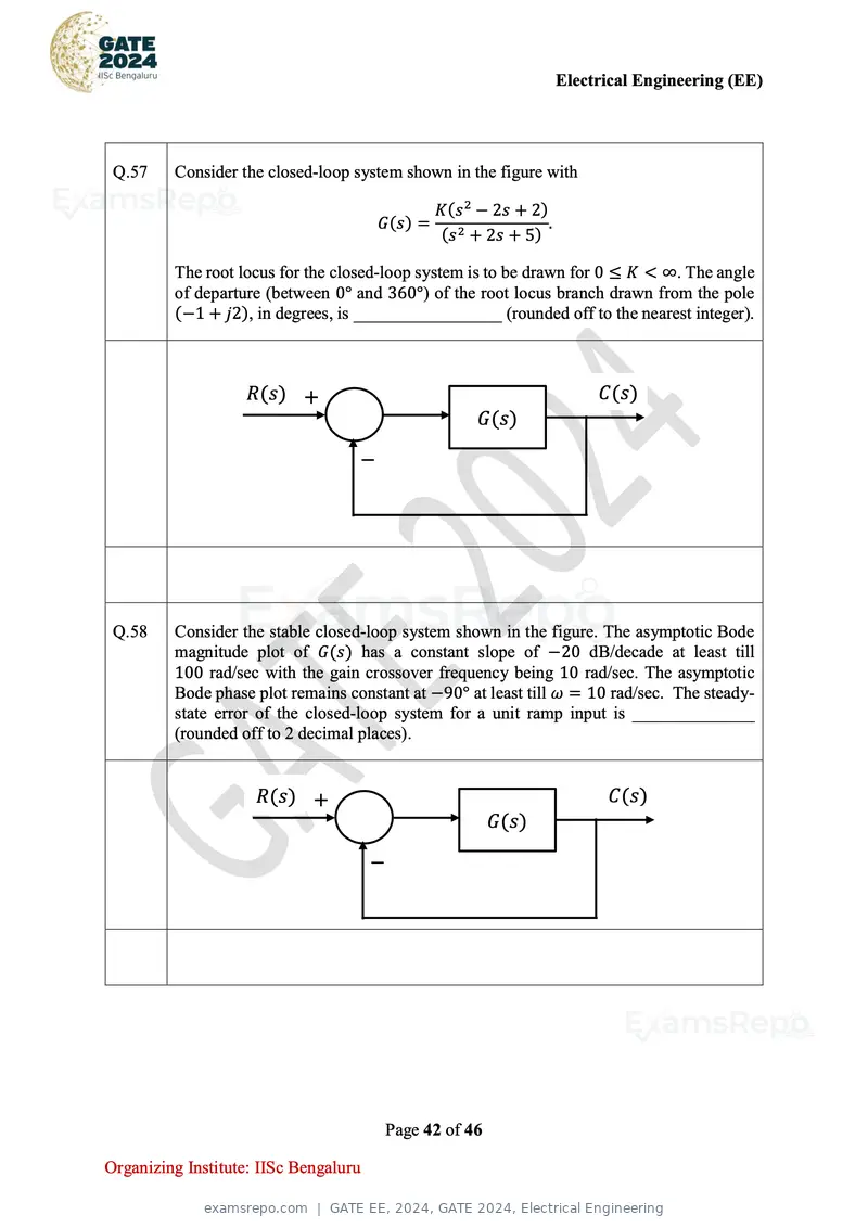 GATE EE 2024 question paper, GATE 2024, Electrical Engineering, page 42 of 46