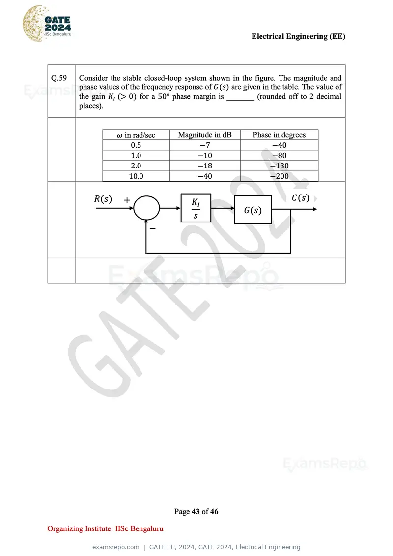 GATE EE 2024 question paper, GATE 2024, Electrical Engineering, page 43 of 46