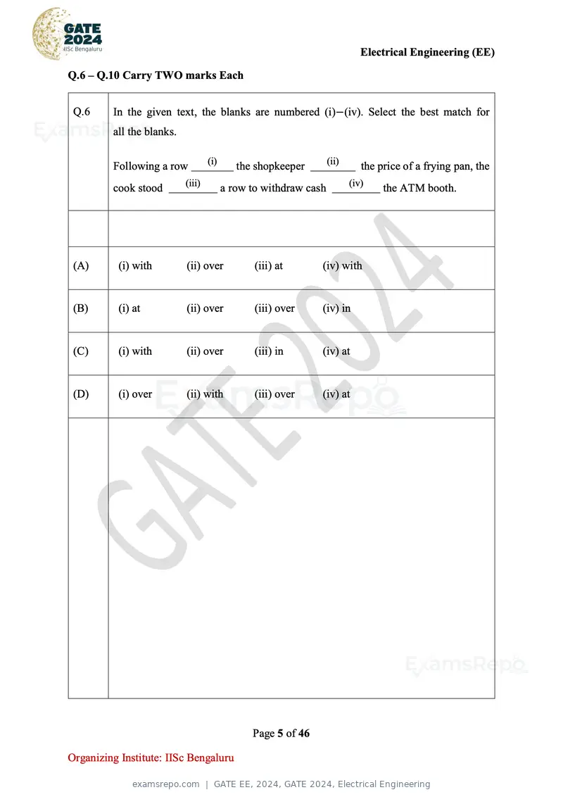 GATE EE 2024 question paper, GATE 2024, Electrical Engineering, page 5 of 46