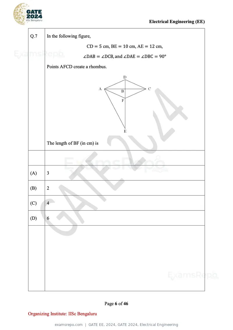 GATE EE 2024 question paper, GATE 2024, Electrical Engineering, page 6 of 46