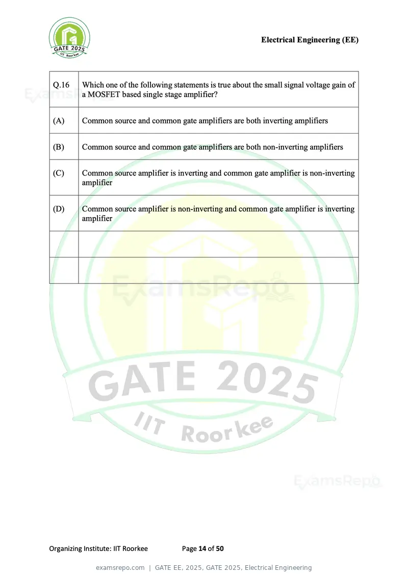 GATE EE 2025 question paper, GATE 2025, Electrical Engineering, page 14 of 50