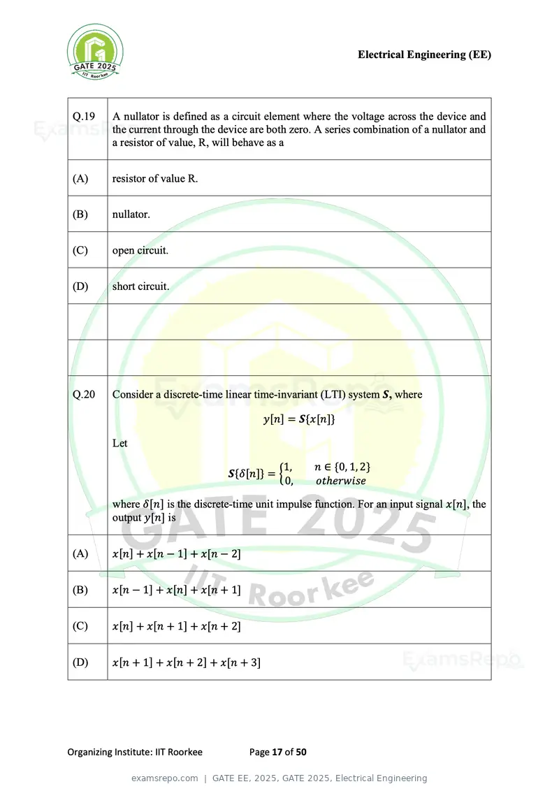 GATE EE 2025 question paper, GATE 2025, Electrical Engineering, page 17 of 50