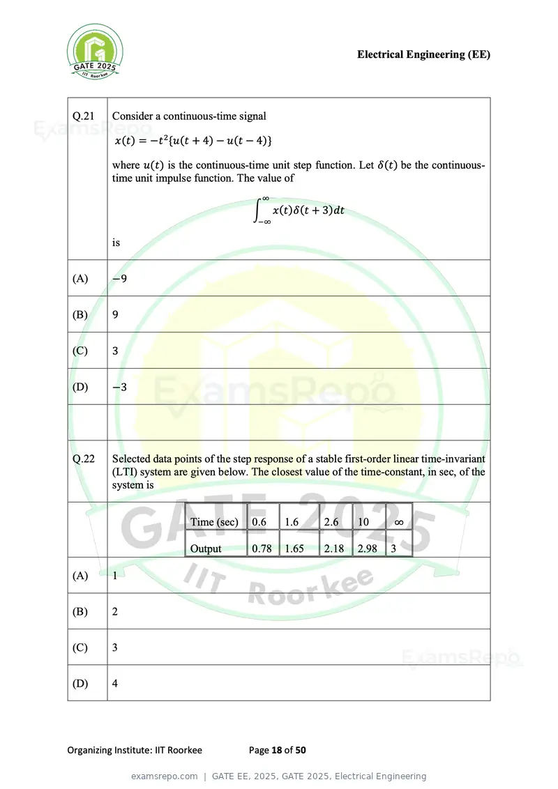 GATE EE 2025 question paper, GATE 2025, Electrical Engineering, page 18 of 50