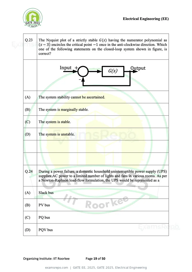 GATE EE 2025 question paper, GATE 2025, Electrical Engineering, page 19 of 50