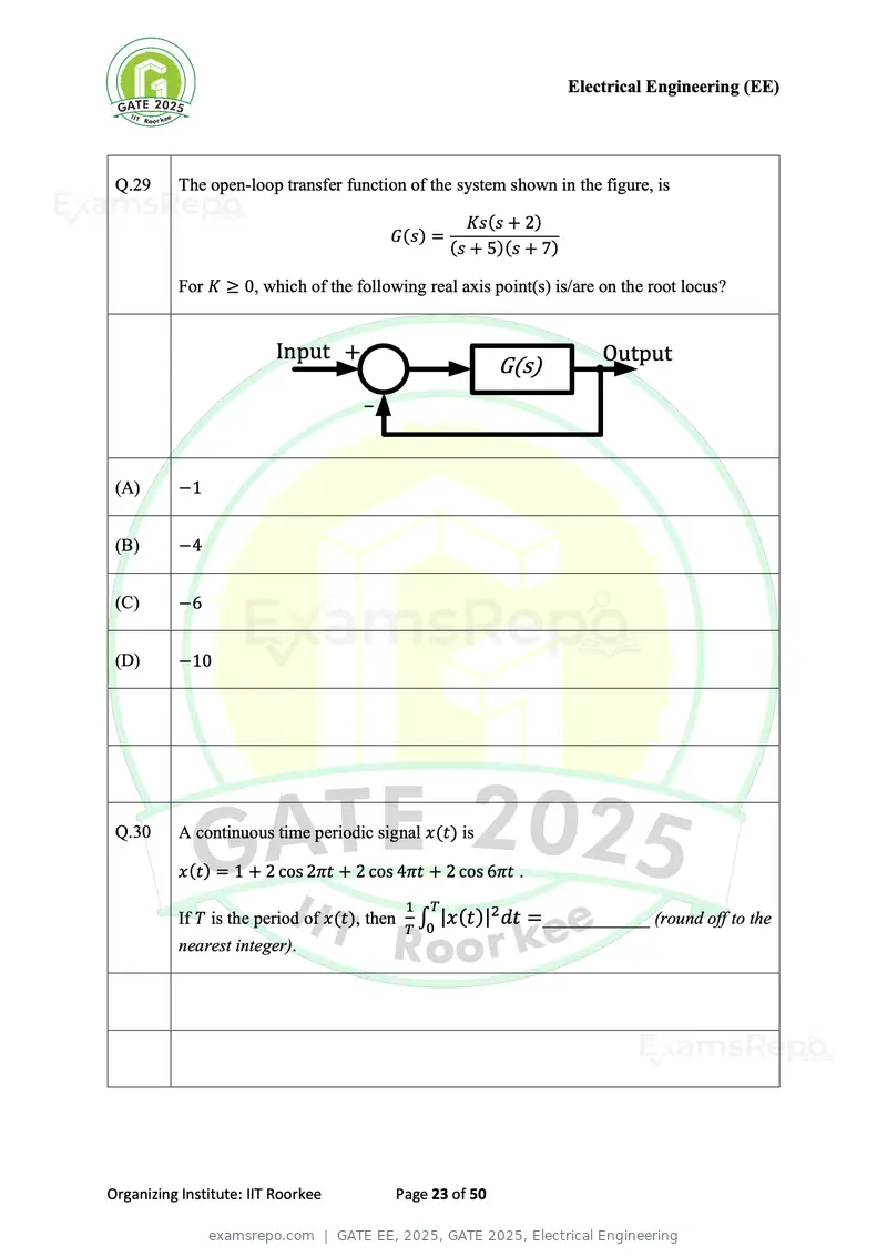 GATE EE 2025 question paper, GATE 2025, Electrical Engineering, page 23 of 50