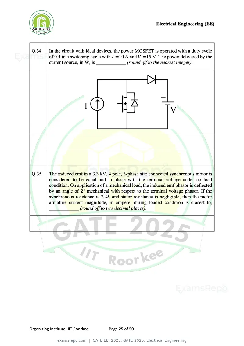 GATE EE 2025 question paper, GATE 2025, Electrical Engineering, page 25 of 50