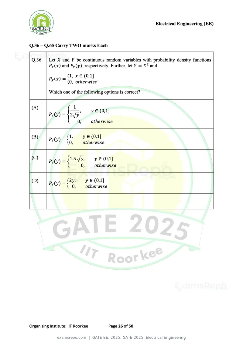 GATE EE 2025 question paper, GATE 2025, Electrical Engineering, page 26 of 50