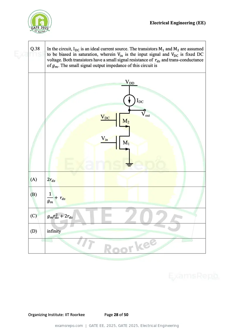 GATE EE 2025 question paper, GATE 2025, Electrical Engineering, page 28 of 50