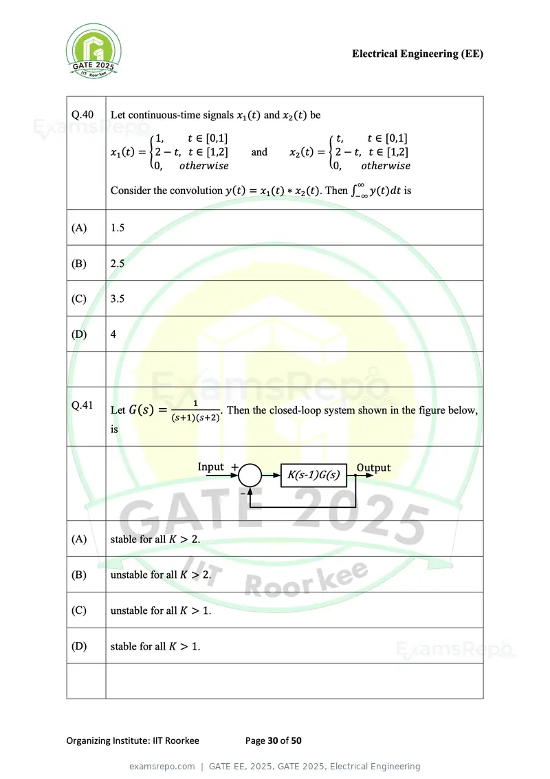 GATE EE 2025 question paper, GATE 2025, Electrical Engineering, page 30 of 50