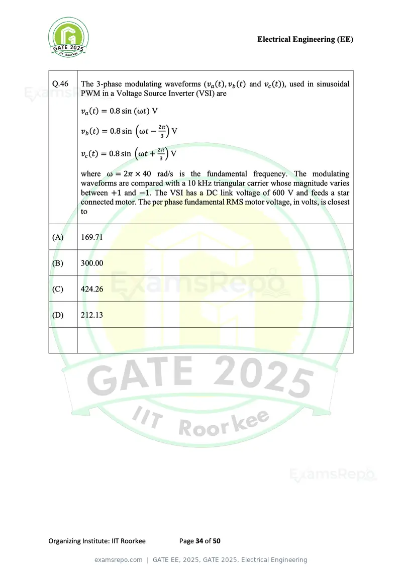 GATE EE 2025 question paper, GATE 2025, Electrical Engineering, page 34 of 50