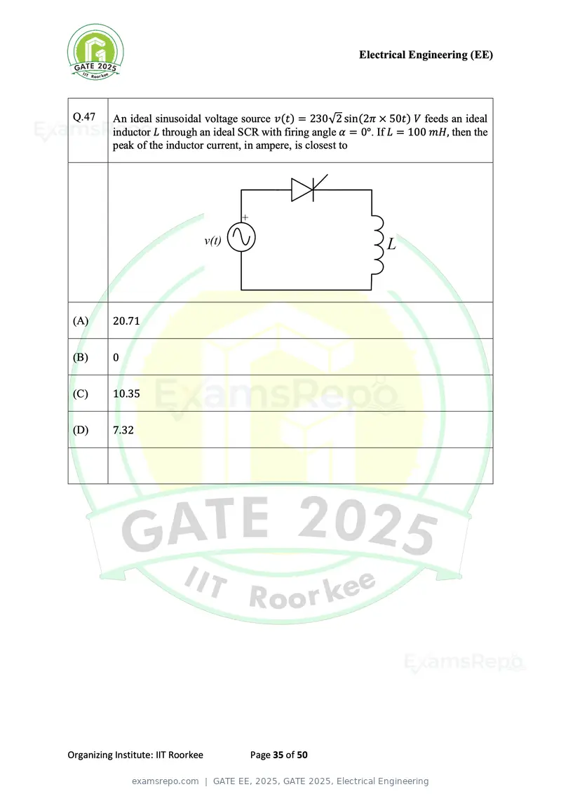 GATE EE 2025 question paper, GATE 2025, Electrical Engineering, page 35 of 50