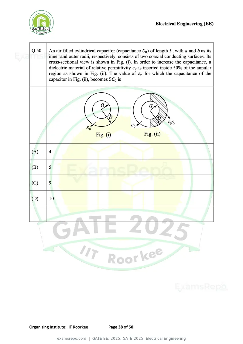 GATE EE 2025 question paper, GATE 2025, Electrical Engineering, page 38 of 50