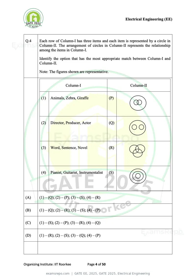GATE EE 2025 question paper, GATE 2025, Electrical Engineering, page 4 of 50