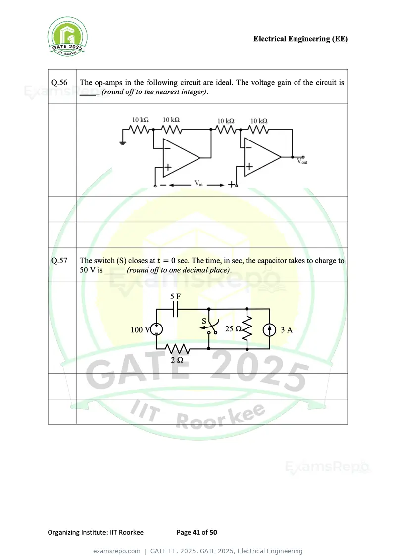 GATE EE 2025 question paper, GATE 2025, Electrical Engineering, page 41 of 50