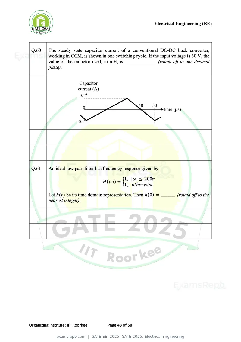 GATE EE 2025 question paper, GATE 2025, Electrical Engineering, page 43 of 50