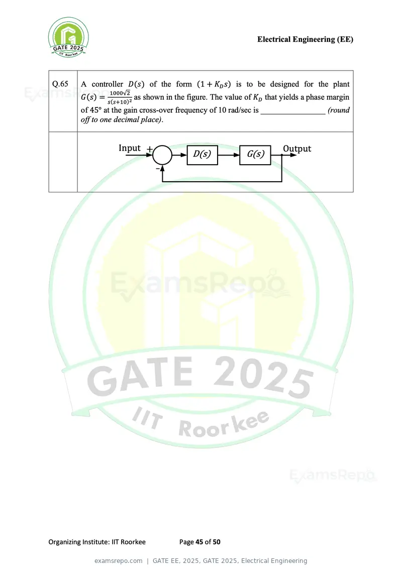 GATE EE 2025 question paper, GATE 2025, Electrical Engineering, page 45 of 50