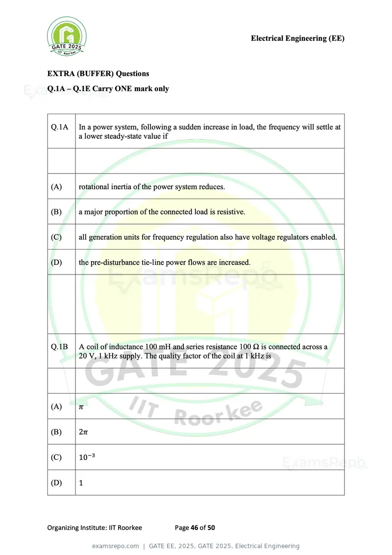 GATE EE 2025 question paper, GATE 2025, Electrical Engineering, page 46 of 50