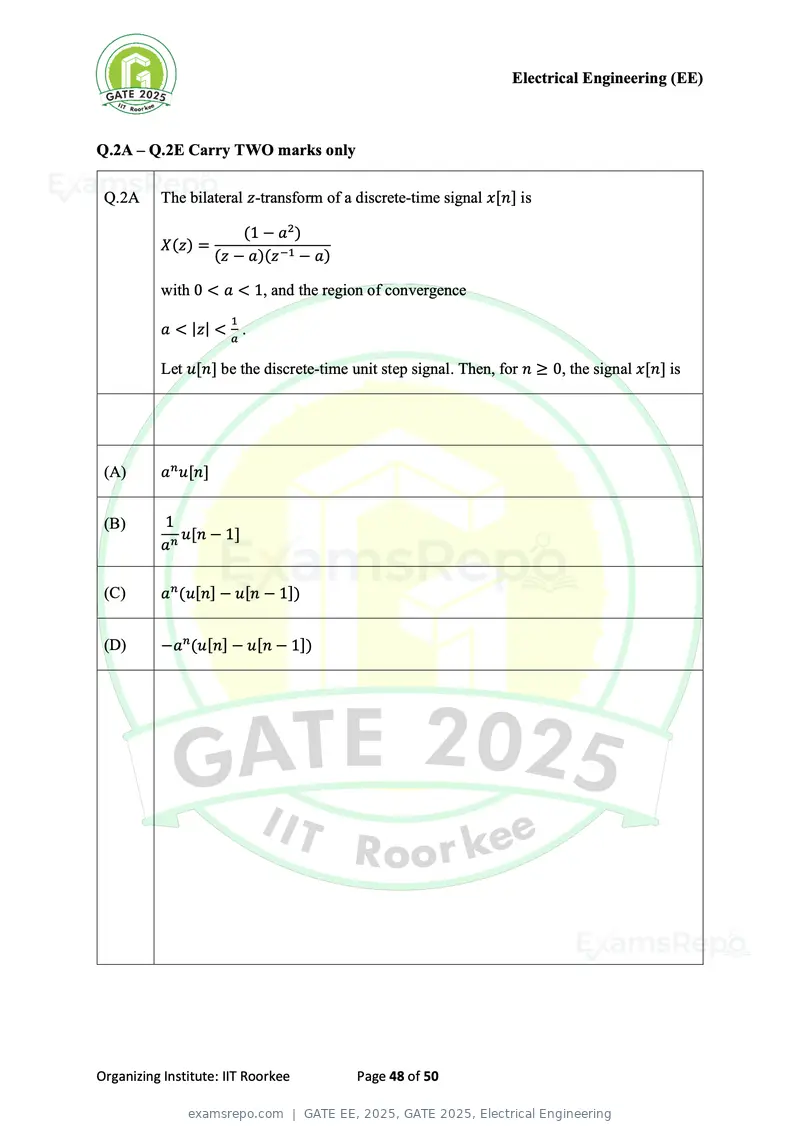 GATE EE 2025 question paper, GATE 2025, Electrical Engineering, page 48 of 50