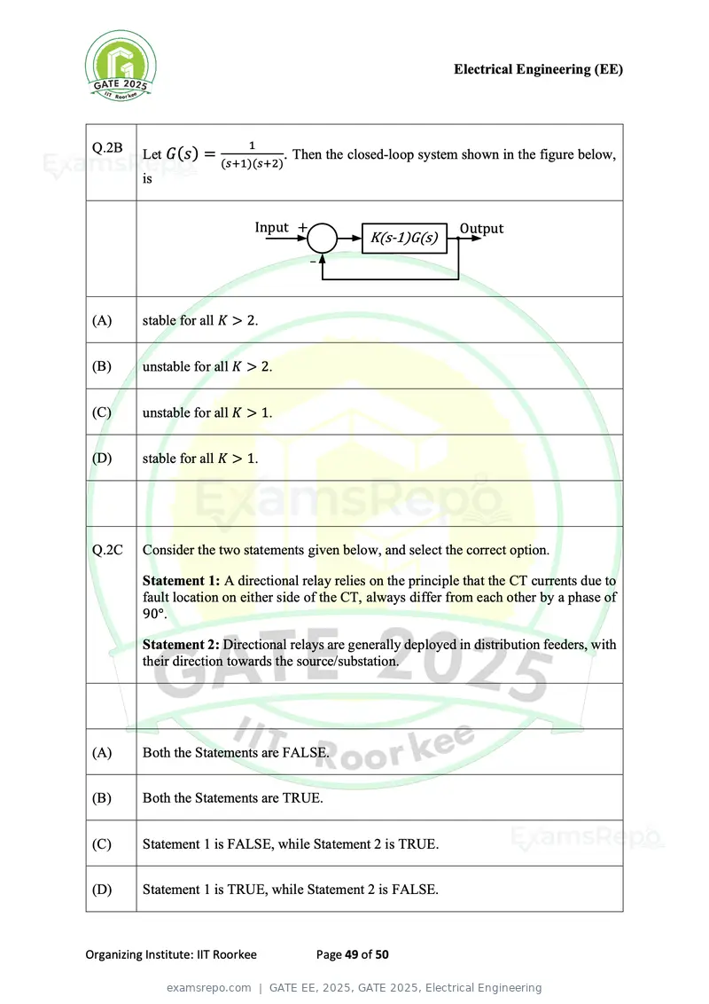 GATE EE 2025 question paper, GATE 2025, Electrical Engineering, page 49 of 50