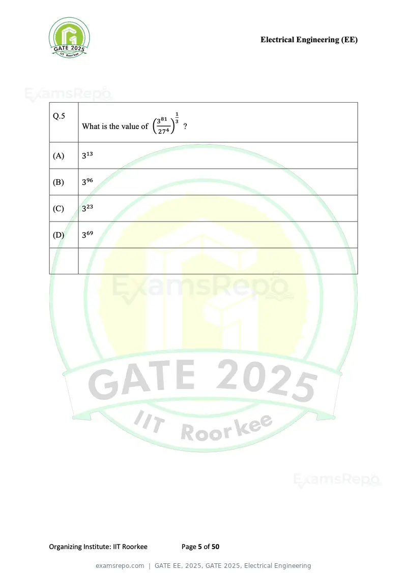 GATE EE 2025 question paper, GATE 2025, Electrical Engineering, page 5 of 50