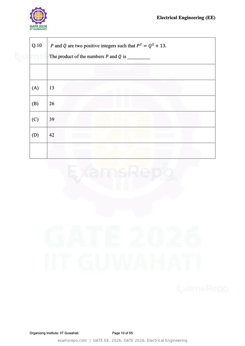 GATE EE 2026 question paper, GATE 2026, Electrical Engineering, page 10 of 55