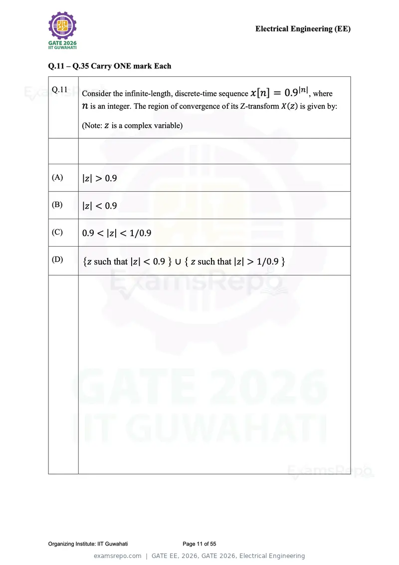 GATE EE 2026 question paper, GATE 2026, Electrical Engineering, page 11 of 55
