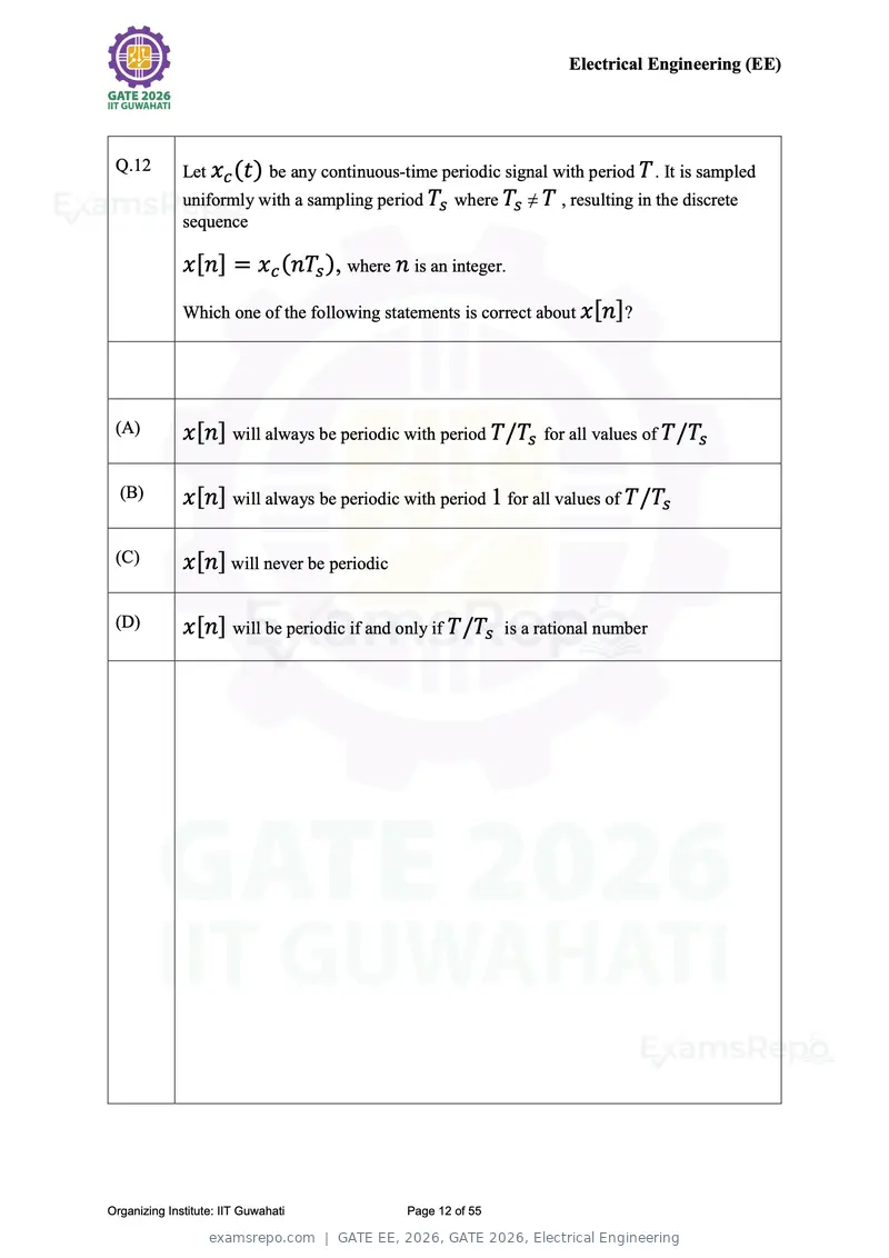 GATE EE 2026 question paper, GATE 2026, Electrical Engineering, page 12 of 55