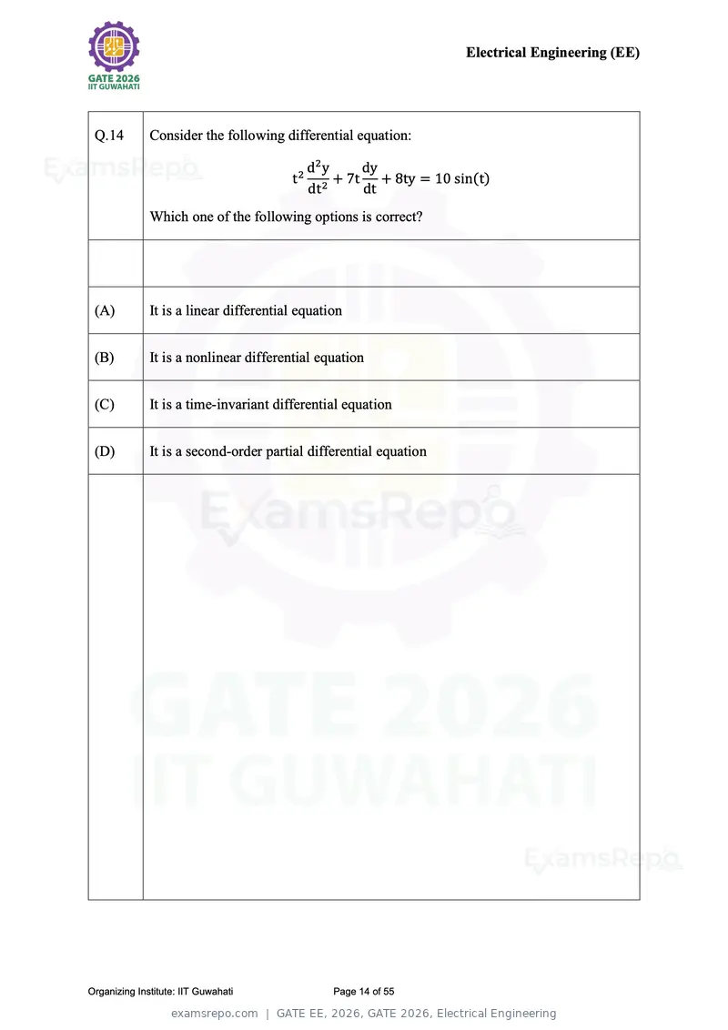 GATE EE 2026 question paper, GATE 2026, Electrical Engineering, page 14 of 55