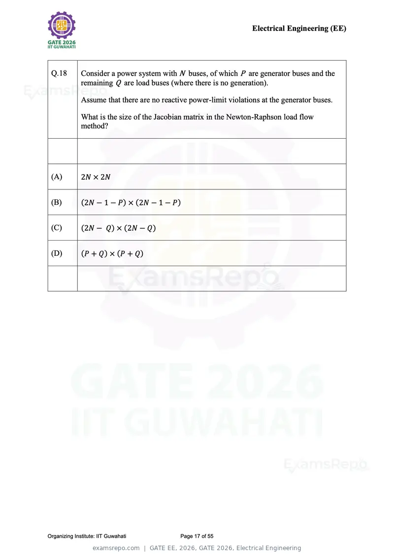 GATE EE 2026 question paper, GATE 2026, Electrical Engineering, page 17 of 55