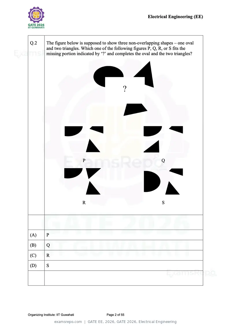 GATE EE 2026 question paper, GATE 2026, Electrical Engineering, page 2 of 55