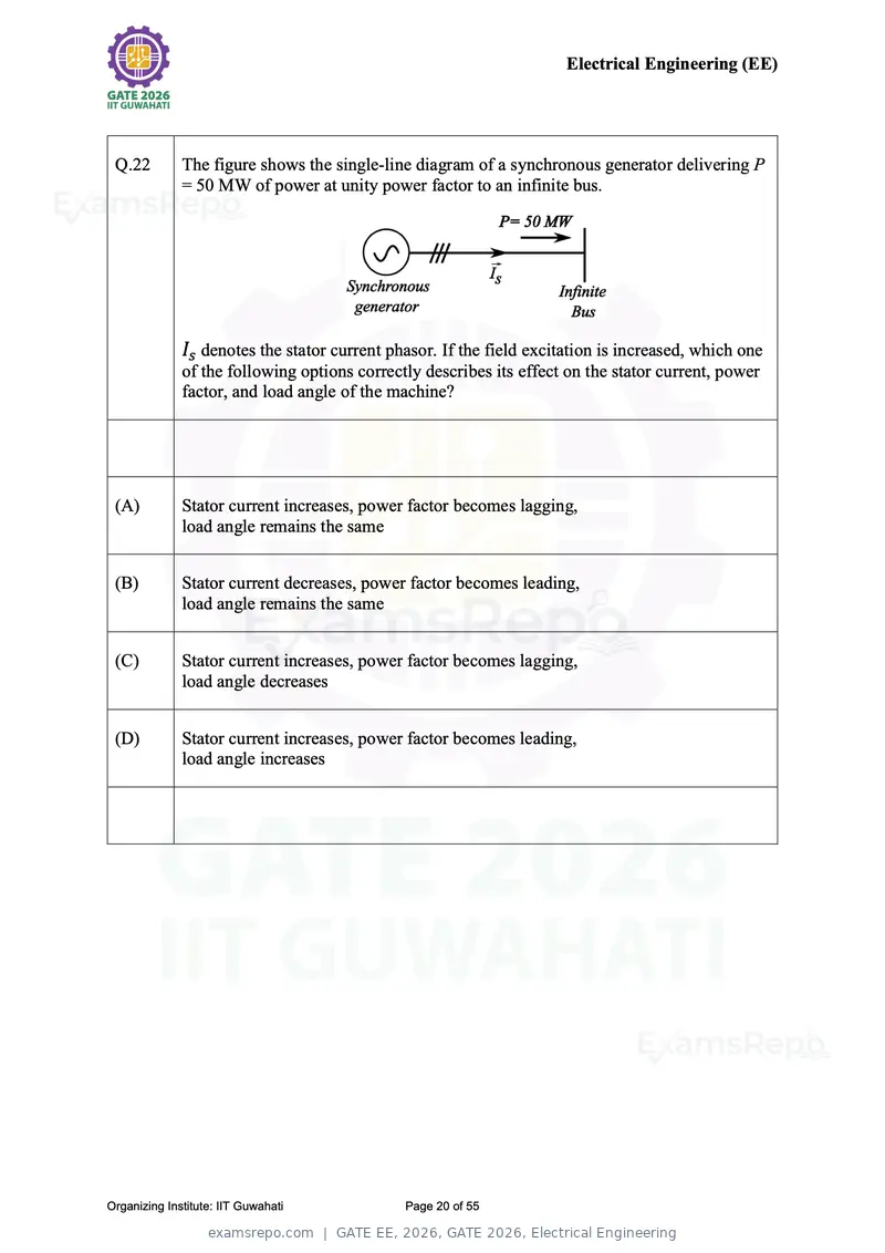 GATE EE 2026 question paper, GATE 2026, Electrical Engineering, page 20 of 55