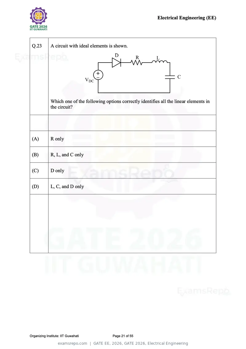 GATE EE 2026 question paper, GATE 2026, Electrical Engineering, page 21 of 55