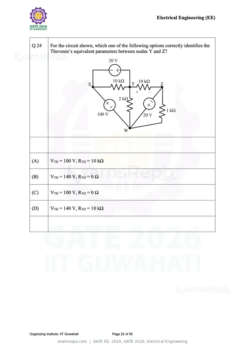 GATE EE 2026 question paper, GATE 2026, Electrical Engineering, page 22 of 55