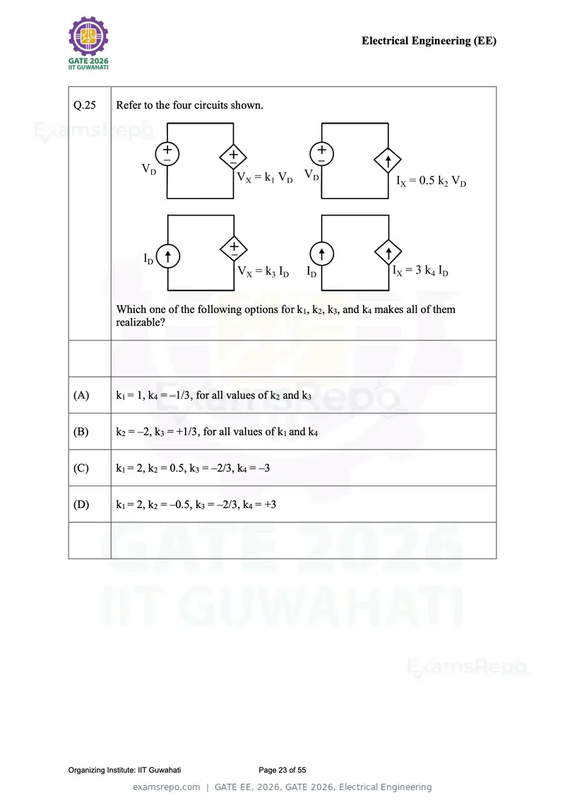 GATE EE 2026 question paper, GATE 2026, Electrical Engineering, page 23 of 55