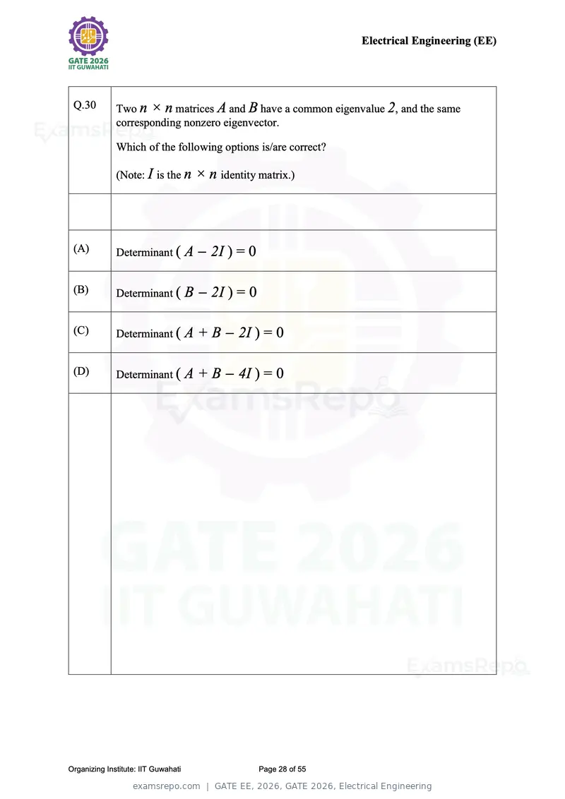 GATE EE 2026 question paper, GATE 2026, Electrical Engineering, page 28 of 55