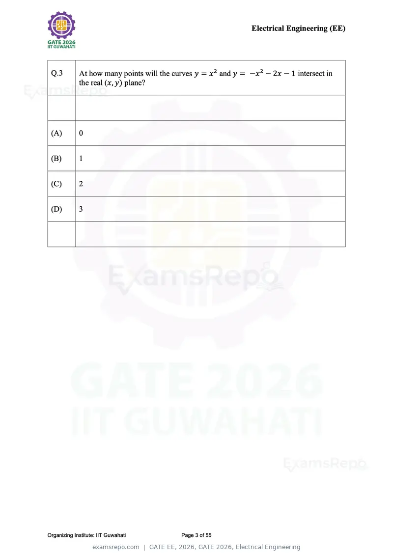 GATE EE 2026 question paper, GATE 2026, Electrical Engineering, page 3 of 55
