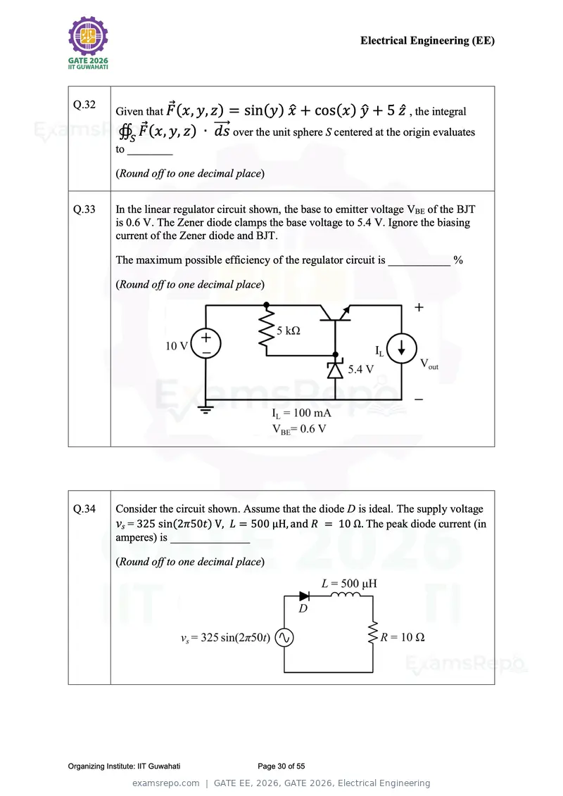 GATE EE 2026 question paper, GATE 2026, Electrical Engineering, page 30 of 55
