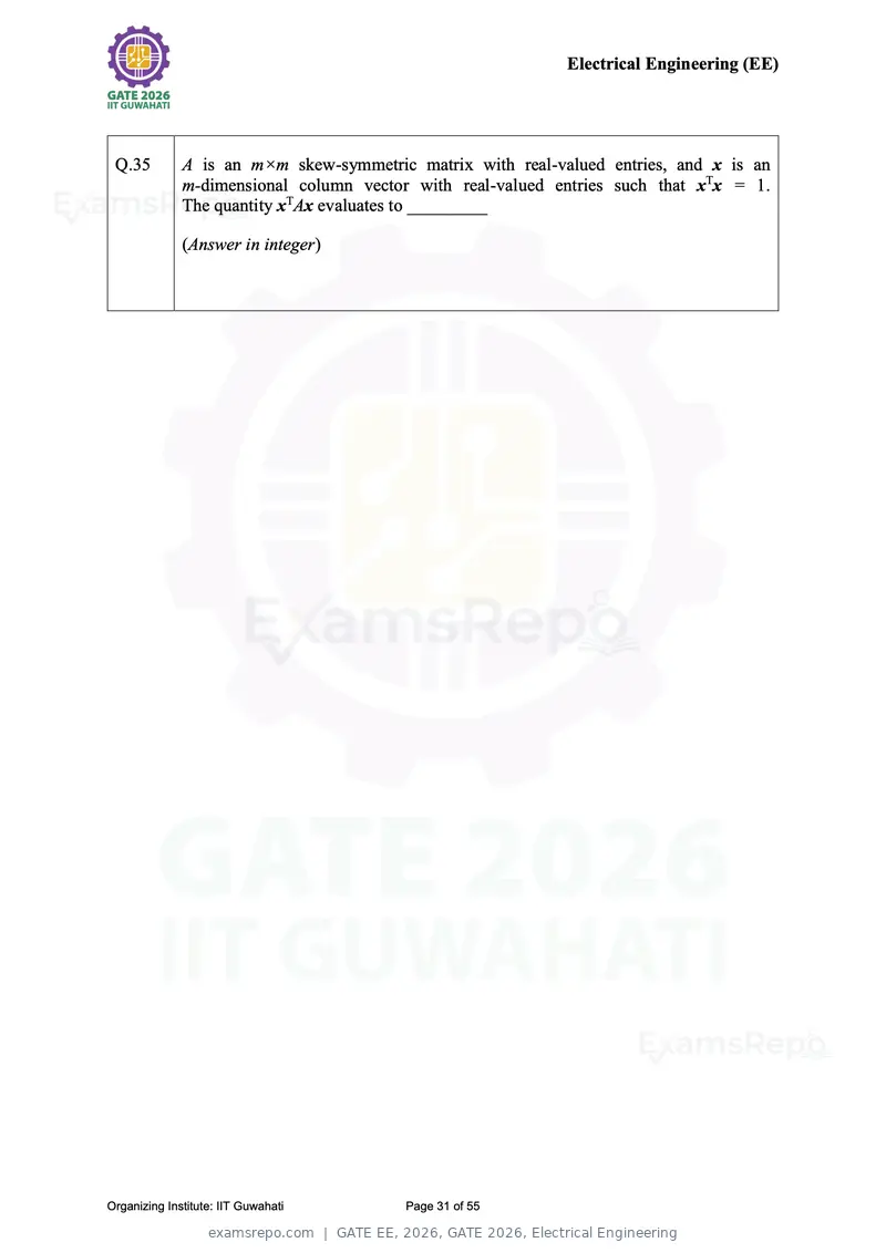 GATE EE 2026 question paper, GATE 2026, Electrical Engineering, page 31 of 55